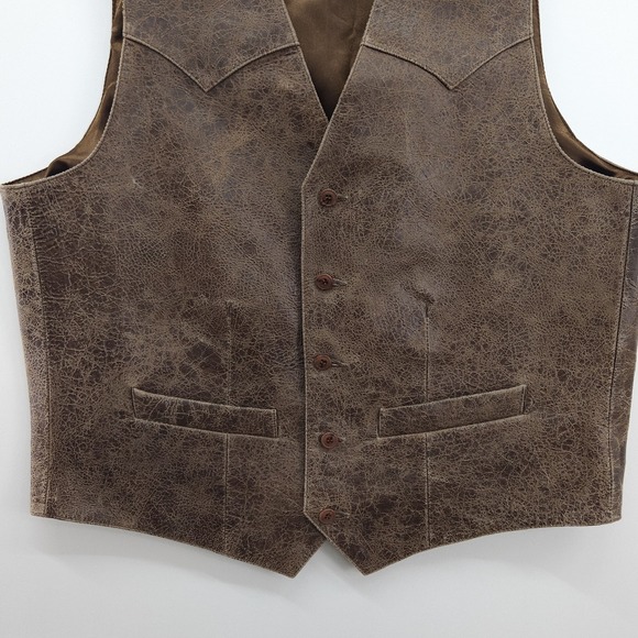 Scully Genuine Leather Button Up Vest Western Brown Distressed Crackled Size 42 - Picture 3 of 9